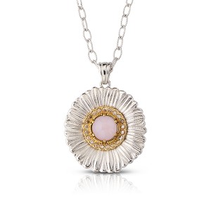 Buccellati Silver Blossoms Daisy Pink Opal Pendant on Chain